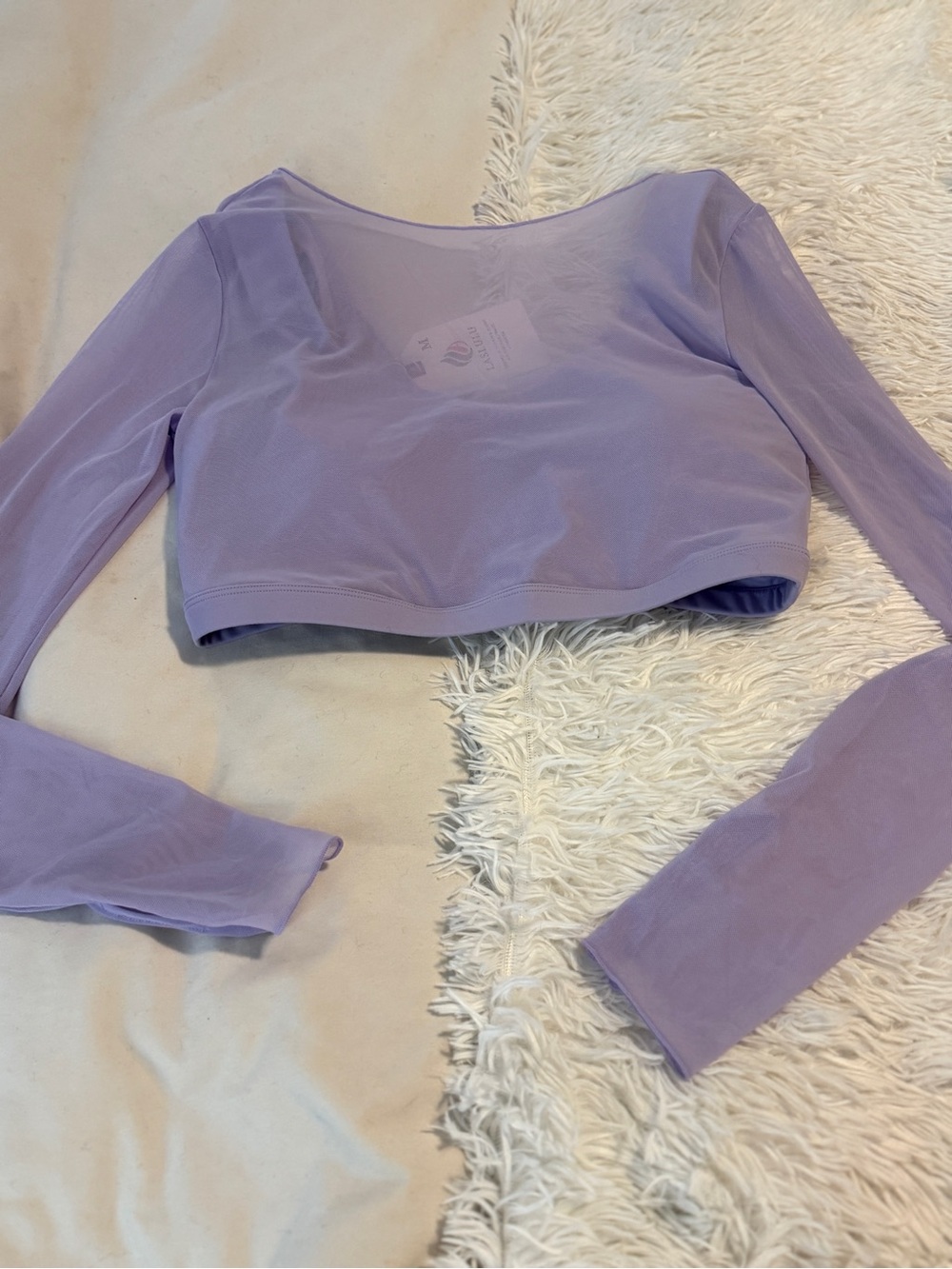 Long Sleeve Lavender Crop Top - Women's Stretch Mesh
